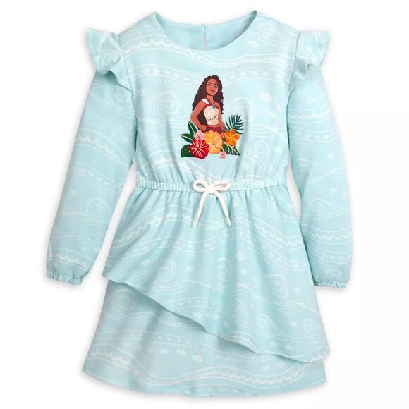 NWT Moana 2 Girl's Knit Dress Disney Store Sz US 5 Flowers Embroidered - Picture 1 of 8